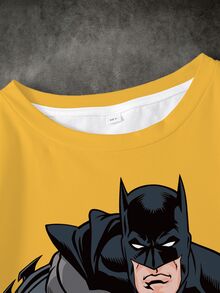 BATMAN X SHEIN Tween Boy Cartoon Print Casual Daily Short Sleeve T-Shirt - White - View 3