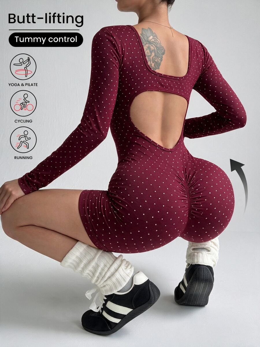 Slayform Women's Polka Dot Backless Casual Daily Outdoor Sports Romper - Burgundy - View 1