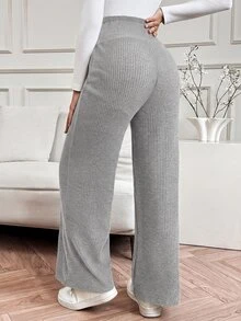 SHEIN 孕婦休閒可調腰圍護肚舒適長褲 - 淺灰色 - 查看 2