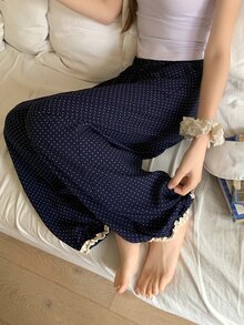 Dazy Kids Teen Girl Polka Dot Pattern Loose Pajama Pants - Navy Blue - View 4