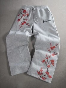 STYNVO Men's Drawstring Waist Floral Pattern Casual Daily Wear Sweatpants - Grey - View 1