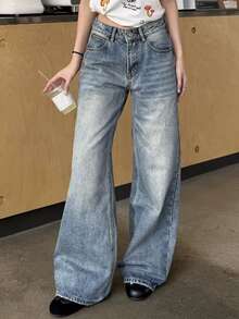 Dazy Tall Women's Star Decor Street Casual Straight Leg Jeans - Light Wash - View 3