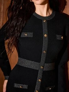MOTF PREMIUM WOMEN'S COLOR BLOCK CASUAL DAILY WEAR KNIT DRESS - Black - View 2
