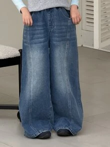 DAZY Tween Girl Wide Leg Loose Casual Denim Jeans With Pockets - Medium Wash - View 2
