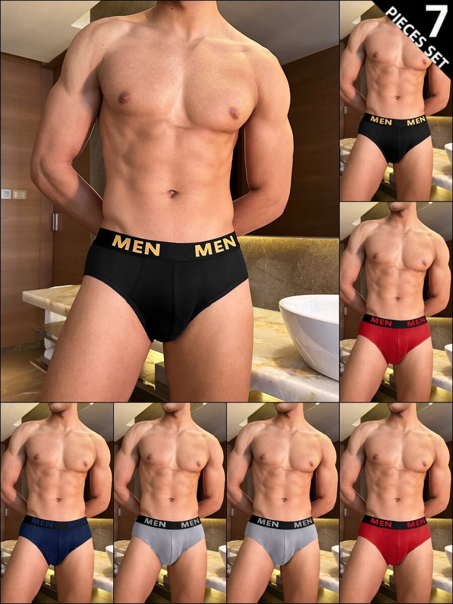 Wedaily 男士字母腰帶休閒三角內褲(7件組) - 彩色 - 查看 1