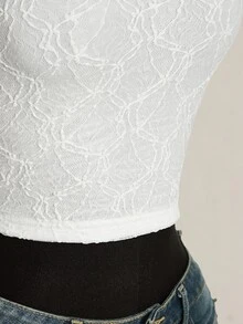 SHEIN ICON 女款性感法式提花掛脖背心，適合約會與度假 - 杏色 - 查看 6