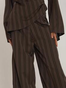 MUSEYN Brown Satin Wide Leg Trousers Versatile Everyday Casual Fall - Coffee Brown - View 5