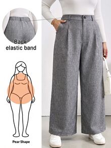 SHEIN Essnce Women's Plus Size Grey Wide-Leg Pants , Stylish, Casual, Loose, And Comfortable With An Elastic Waist (Fall/Winter), Bottom, Retro Style - Grey - View 2