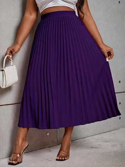 SHEIN Clasi Plus Size Women's Solid Color Pleated Casual Daily Wear Skirt