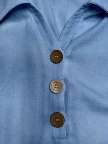 Holdful Holdful New Style Lapel V-Neck Design Versatile Button-Down Women's Shirt - Blue - View 6