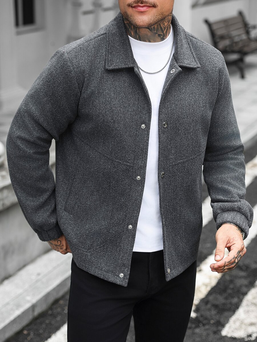 Manfinity CasualCool Men's Solid Color Casual Overcoat With Pocket ...