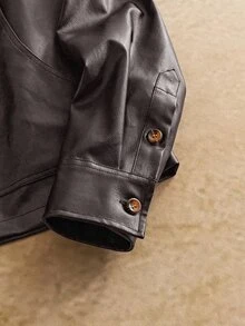 HIMLAND Men's Casual Woven PU Leather Lapel Jacket Suitable For Daily Wear - Rust Brown - View 4