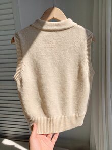 SHEIN 兒童小男孩休閒學院風百搭灰色條紋針織背心毛衣，適合春季、秋季、冬季與返校季 - 杏色 - 查看 2