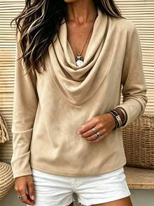 Holdful Holdful Solid Draped Collar Blouse - Khaki - View 7