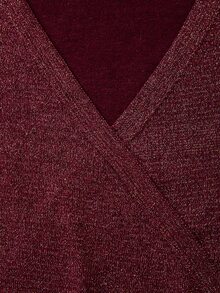 SHEIN Women Glitter Wrap V‑Neck Knit Sweater, Long Sleeve Drop Shoulder Cropped Knitted Pullover For Party - Burgundy - View 6