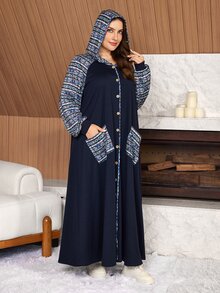 Lacomfia سويت شيرت طويل مقاس كبير بقلنسوة وأكمام طويلة فضفاض كاجوال يومي بتصميم بسيط مع جيب ونقشة زهور عشوائية - الأسود - مشاهدة 5
