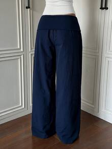 SHEIN EZwear 女款素色梭織長褲 - 藏蓝色 - 查看 2