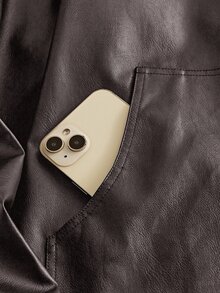 HIMLAND Men's Casual Woven PU Leather Lapel Jacket Suitable For Daily Wear - Rust Brown - View 6