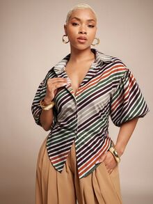 Vixey Solid Self Tie Back Collared Button Up Long Sleeve Top - Multicolor - View 5