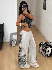 Coolane Summer Sport Casual Logo Pattern Baggy Sweatpants - Light Grey - View 6