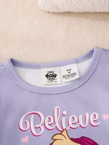 SHEIN | PAW Patrol 聯名IP主題可愛少女彩虹印花上衣與滿版愛心波點長褲2件套，高彈力面料長袖長褲家居服套裝 - 紫色 - 查看 3
