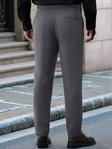 Manfinity Bizformal 2026春夏男士高腰百褶錐形九分長褲，義式商務與都市簡約風 - 深灰色 - 查看 2