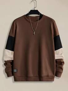 EASEVO Men's Plus Size Crew Neck Long Sleeve Colorblock Pullover Sweatshirt - Multicolor - View 1