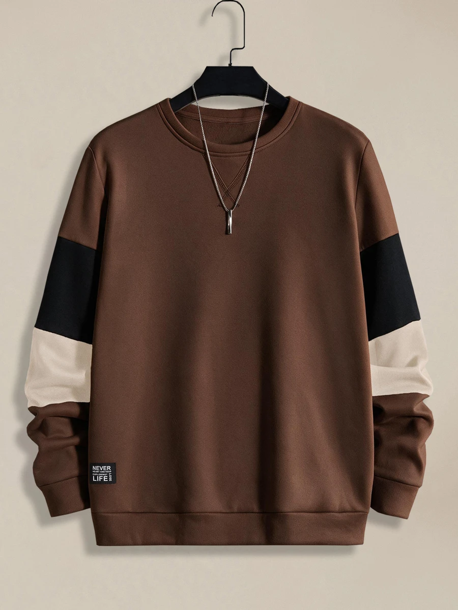 EASEVO Men's Plus Size Crew Neck Long Sleeve Colorblock Pullover Sweatshirt - Multicolor - View 1