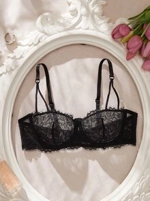 SHEIN 3 قطع حمالة صدر نسائية بتصميم قوطي مع دانتيل زهري وكؤوس مثلثية بسلك معدني - متعدد الألوان - مشاهدة 5