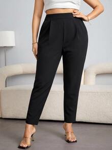 Shapeblank Plus Size Women Solid Color Casual Versatile Everyday Travel Long Pants - Black - View 3