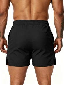 Coreblaze Men's Elastic Waist Solid Color Sports Shorts - Black - View 2