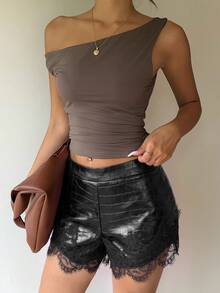 Siren Gaze Women's Fashion Sexy Lace Patchwork Shorts - Black - View 3