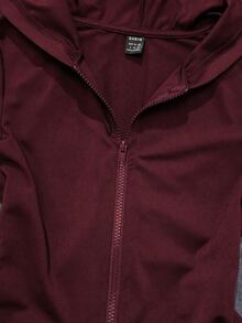SHEIN EZwear 女款休閒極簡天使水鑽標語印花酒紅色修身連帽T恤，適合秋季 - 酒紅色 - 查看 4