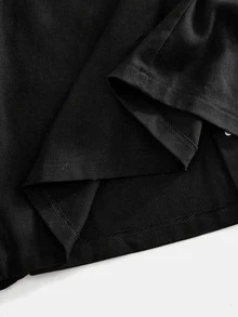 EASEVO Men's Plus Size Lapel Collar Metal Button Design Shacket - Black - View 6