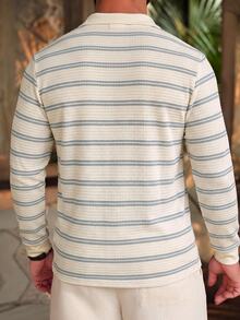 TONEVAULT Men's Long Sleeve Polo Collar T-Shirt, Knitted Fabric - Apricot - View 2
