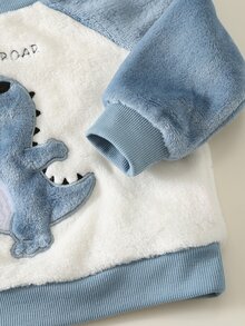 2pcs Baby Boy Autumn/Winter Color Block Cute Cartoon Dinosaur Embroidered Pattern Crew Neck Long Sleeve Pullover Sweatshirt Elastic Waist Long Pants Tracksuits - Multicolor - View 6