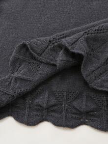 Autumina Charcoal Grey Round Neck Hollow Out Polar Fleece Women's Sweater - Dark Grey - View 8