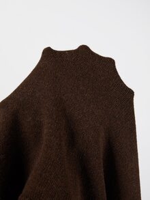 SHEIN Wrap‑Front V‑Neck Lantern Long Sleeve Cropped Knit Sweater, Solid Knit Top For Women - Coffee Brown - View 6