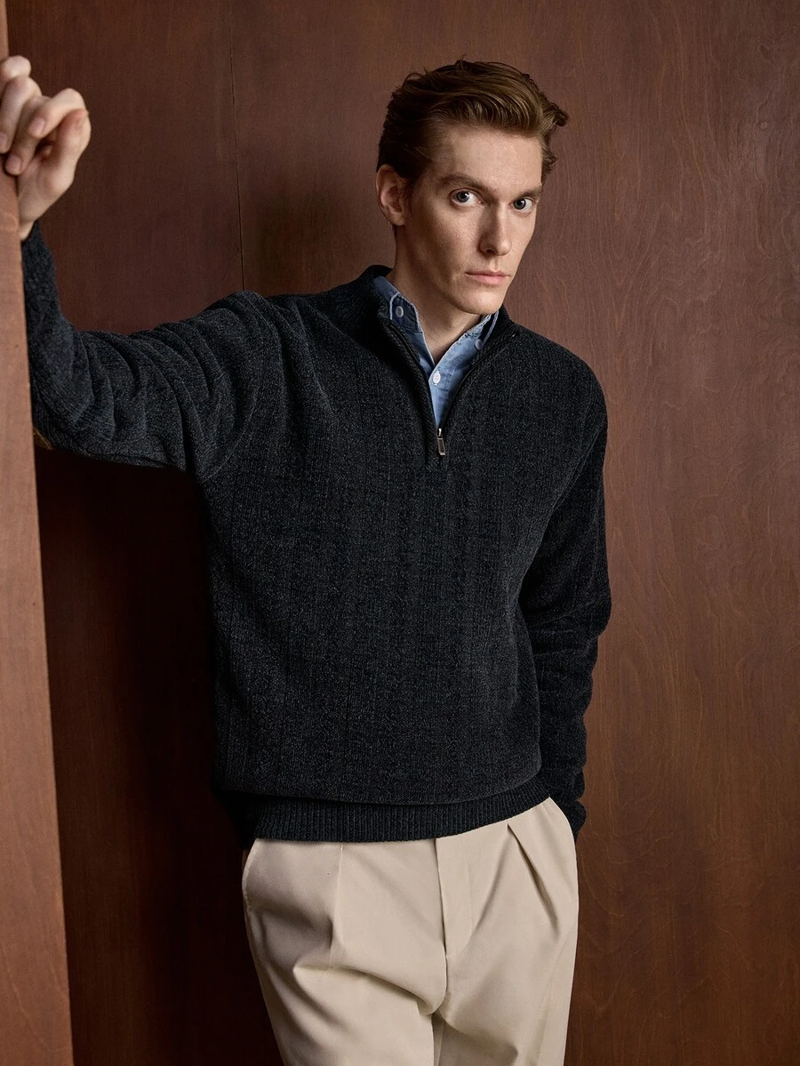 Manfinity CityGents Men's Autumn/Winter Pullover Knit Sweater - Navy Blue - View 1