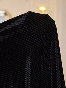 LuxeNights Black Velvet Striped Lace Patchwork Decor Women's Long Camisole Loungewear Dress - Black - View 8