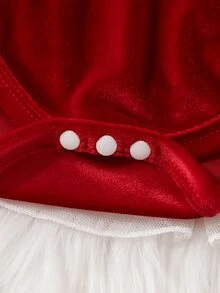 SHEIN Playful Pals Baby Girl Ruffle Big Bow Patchwork Double Layer White Mesh Bodysuit With Velvet Headband Set - Red and White - View 7