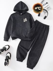 2pcs Kids Tween Boy Letter Print Knit Pullover Sweatshirt Long Sleeve Pullover Sweatshirt & Pants Set, Grey Pullover Sweatshirt Set, Sports Outfit, Boys Set - Grey - View 6