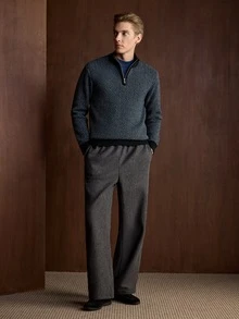 Manfinity CityGents 男士 1/4 拉鍊長袖格紋時尚百搭針織衫 - 藏蓝色 - 查看 6