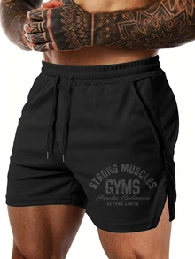 Coreblaze Men's Elastic Waist Solid Color Sports Shorts - Black - View 1