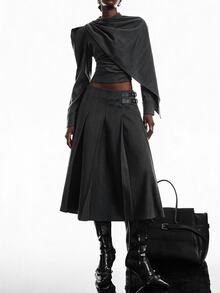 LYSMO Women's Casual Comfortable Black Autumn/Winter Skirt - Black - View 3