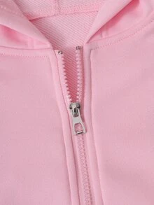 SHEIN 3件組女孩青少年套裝 白色連帽長袖拉鍊運動衫、休閒背心與鬆緊腰直筒長褲，3件式休閒穿搭，適合日常穿著，秋季 - 彩色 - 查看 5