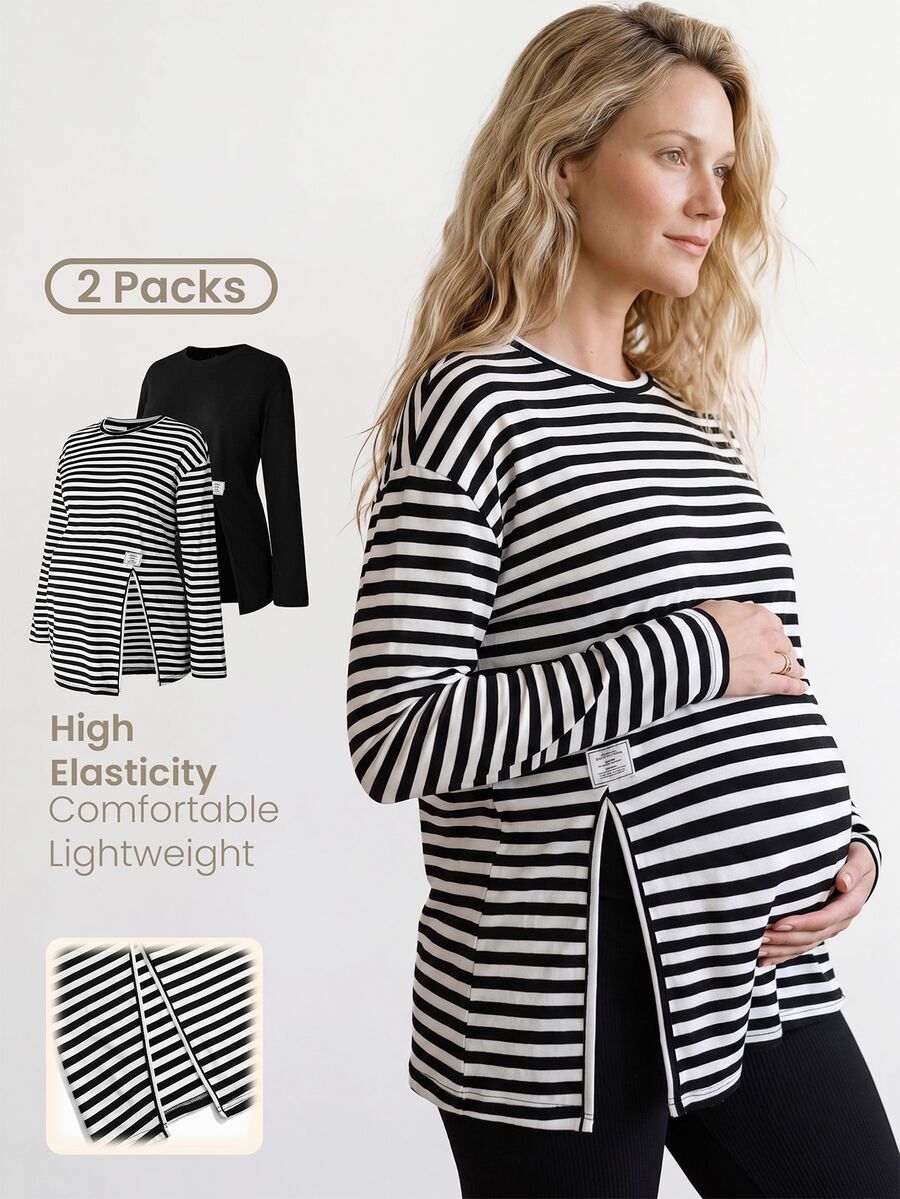 Modmama 2PCS Maternity T-Shirts - Multicolor - View 1