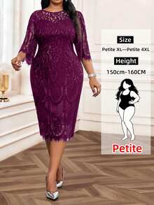 SHEIN Lady فستان أسود أنيق من الدانتيل للحفلات، مقاس كبير، مناسب للربيع والصيف والخريف والشتاء، فستان أسود صغير - أحمر بنفسجي - مشاهدة 7