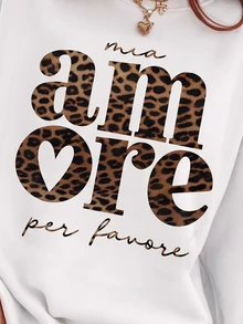 Women's Letter Print Long Sleeve Sweatshirt - White - View 3