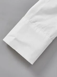 SHEIN LUNE 白色 2 合 1 襯衫連身衣，領口長袖 V 領拼接修身連身衣 - 黑與白 - 查看 4